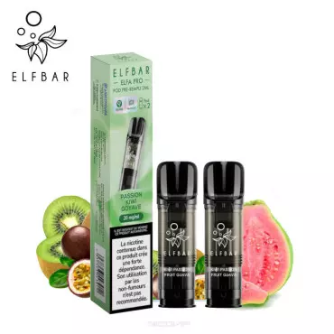 Pack 2 Pods Kiwi Passion Goyave Elfa pro Elf Bar - Sans nicotine