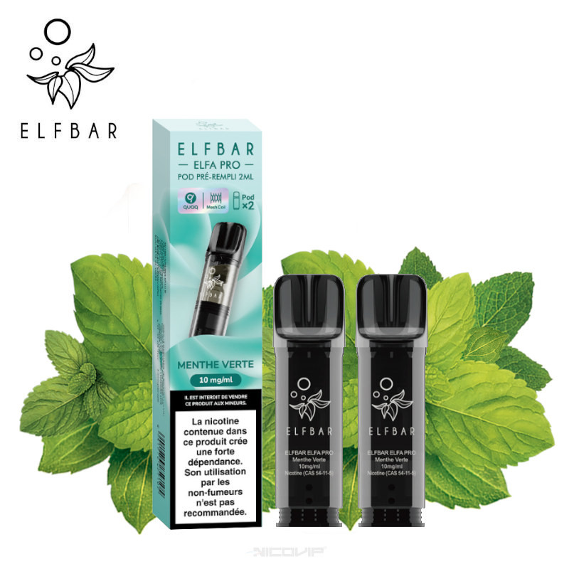 Pack 2 Pods Menthe Verte Elfa pro Elf Bar - Sans nicotine