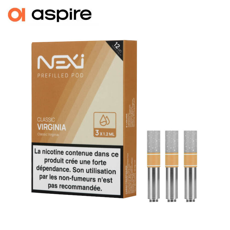 3 Cartouches Nexi One Classic Virginia 1,2ml Aspire avec nicotine