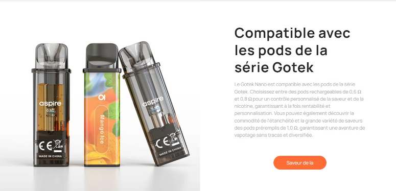 cartouches compatibles avec le Gotek Nano Aspire