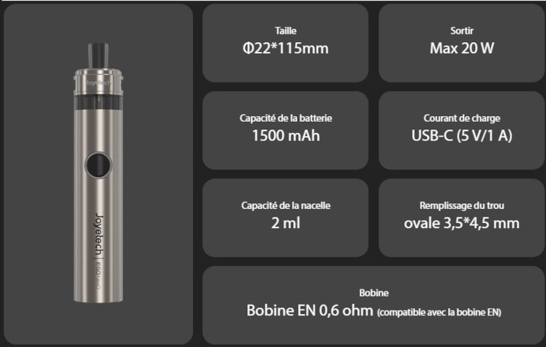 Kit Ego Nexo Joyetech caractéristiques